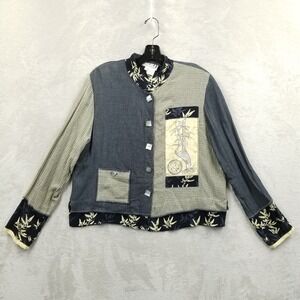 Vintage Faith Blouse Women S Patchwork Mandarin‎ Collar Embroidered Beaded Art